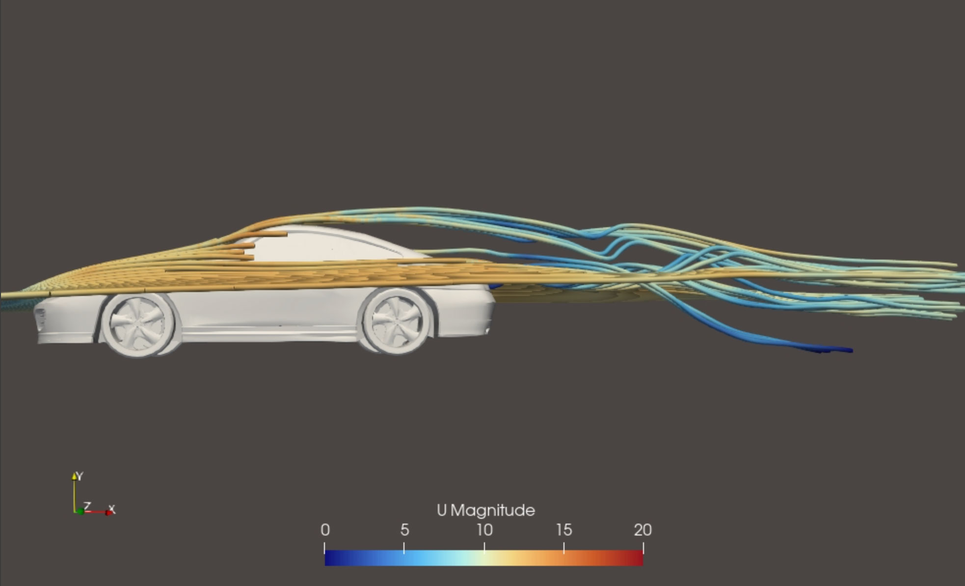 Visualization of a car in a wind tunnel