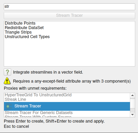 The Quick Launch dialog in ParaView