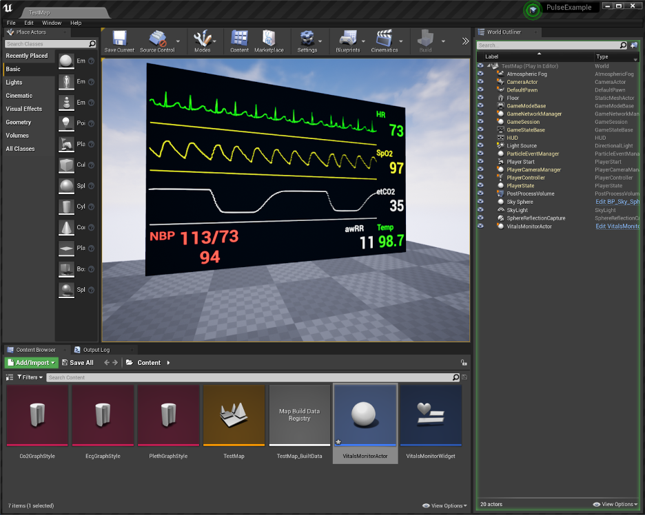 Screenshot of vitals monitor from Unreal Pulse plugin